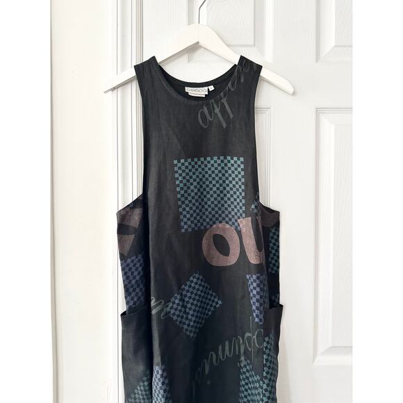 Beppa Vintage Black Linen Art To Wear Long Jumper Overall Dress Jacket Set Small - Picture 5 of 11